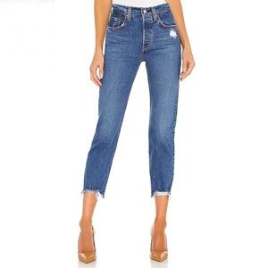 Levi’s 501 High Rise Frayed Hem Crop Rigid Denim Jeans Charleston Fun 24